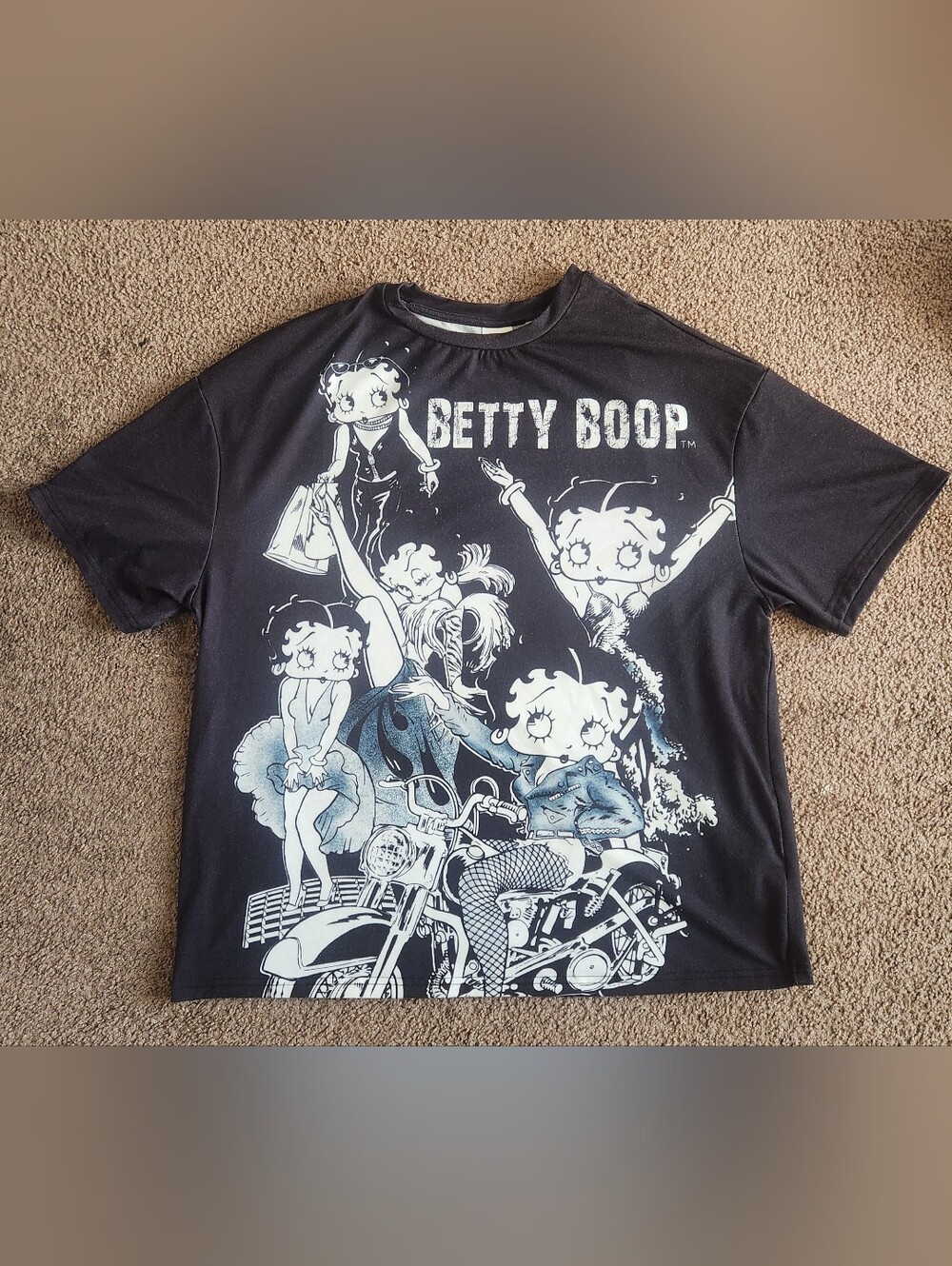 Betty Boop x SHEIN Black Retro Punk Motorcycle Graphic Tee